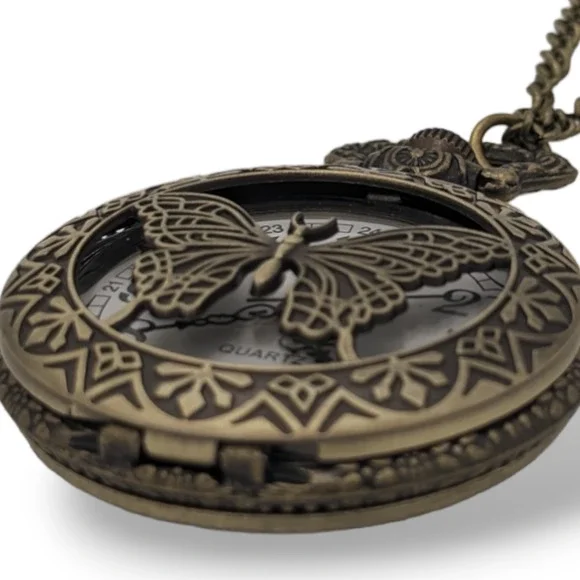 Butterfly Pocket Watch NEW Necklace Insect Wings Fly Gift Monarch - Picture 5 of 7